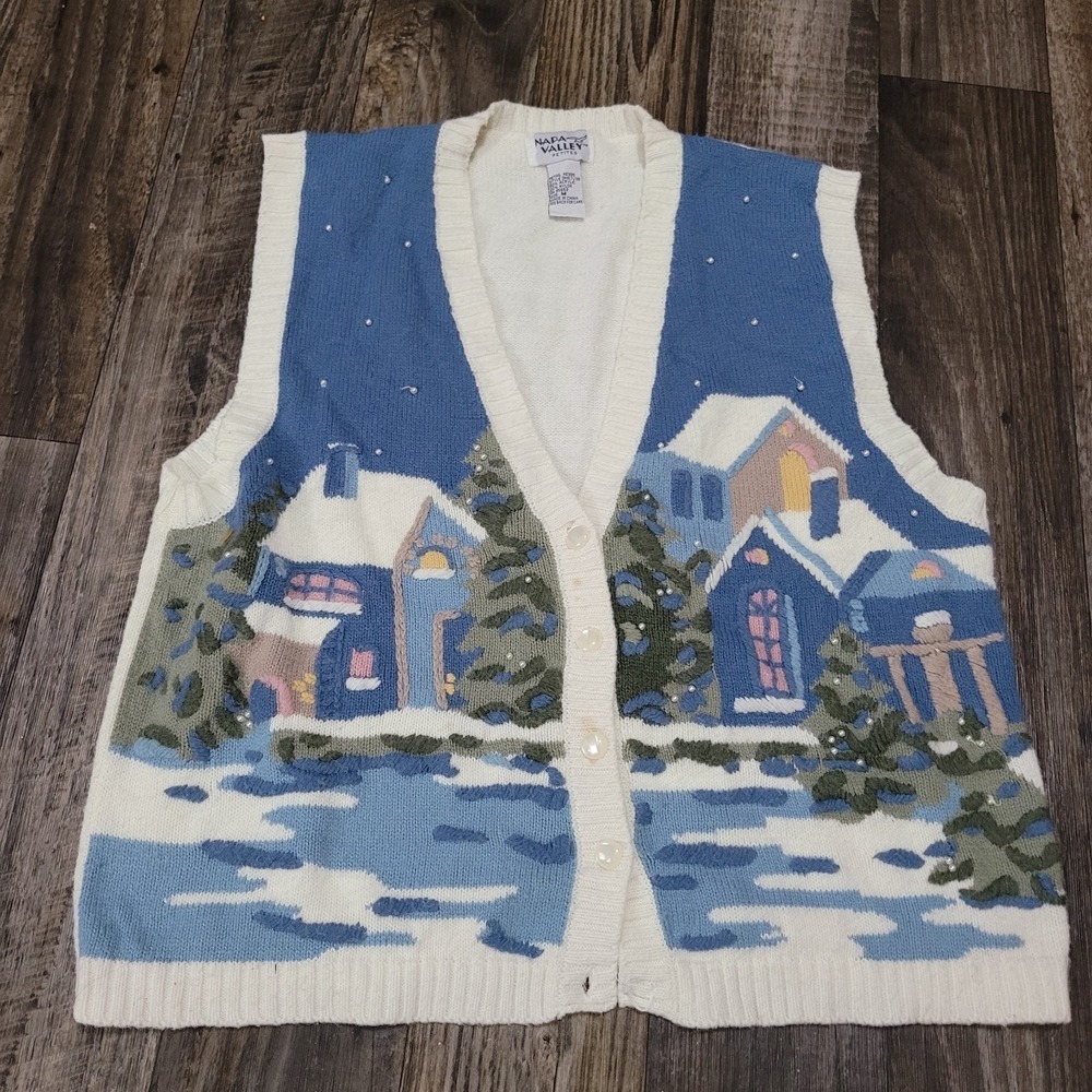 Vintage Napa Valley Womens Knit Vest Size Medium Christmas Cottage
